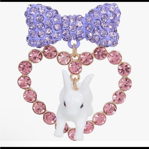 Betsey Johnson Purple and Pink Butterfly Earrings with Rabbit Charm - Picture 3 of 4